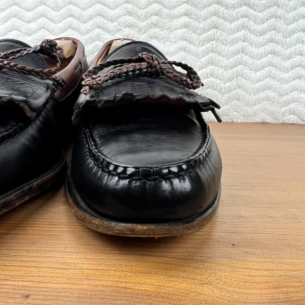 Allen Edmonds Woodstock Loafers Kiltie Braided Tassel Mens 11 B USA Slip On Blk - Picture 6 of 16